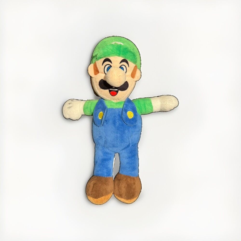 Nintendo Super Mario Luigi Plush Stuffed Toy Green Hat Blue Overalls 10”